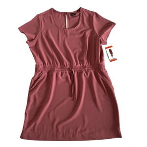NWT 32 Degrees‎ Women's XXL Deco Rose Pink Twill Drawstring Pocket Dress FLAW